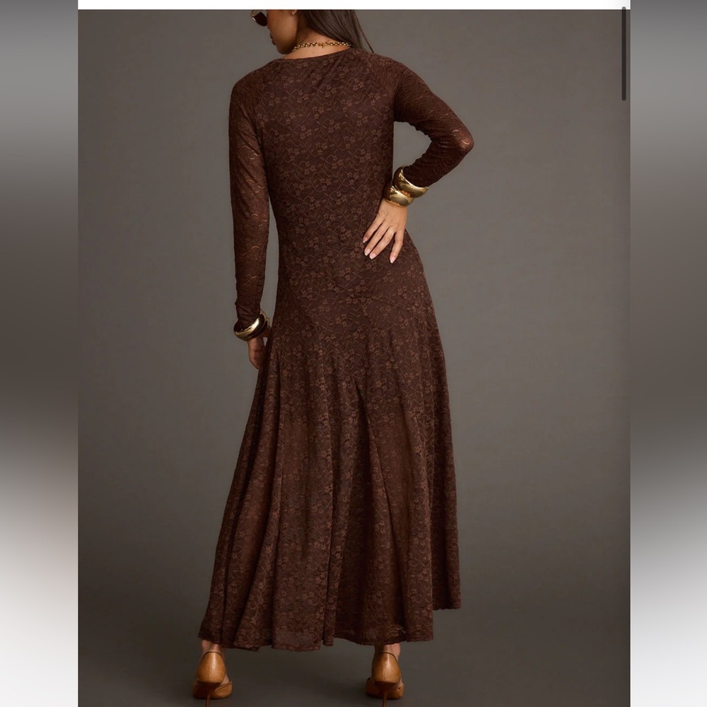 12th Tribe Long Sleeve Brown Lace Maxi Dress - Picture 2 of 2